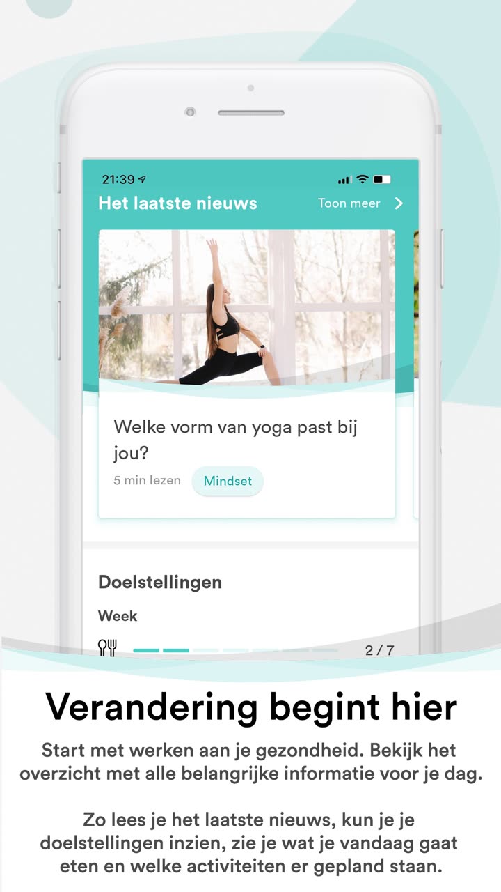 Vytal-app: startscherm met nieuws en doelstellingen